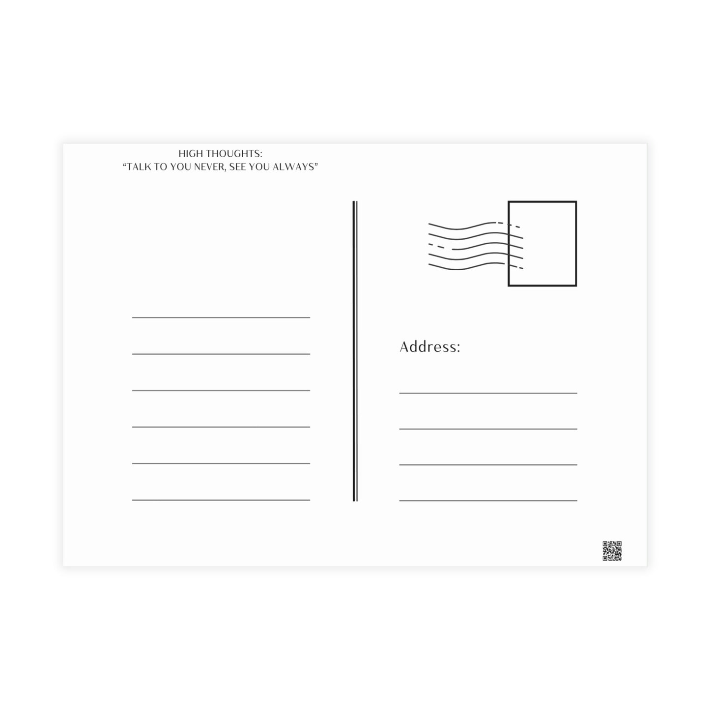 Postcard: "Talk To You Never, See You Always" (bundles of 10, 30 or 50)