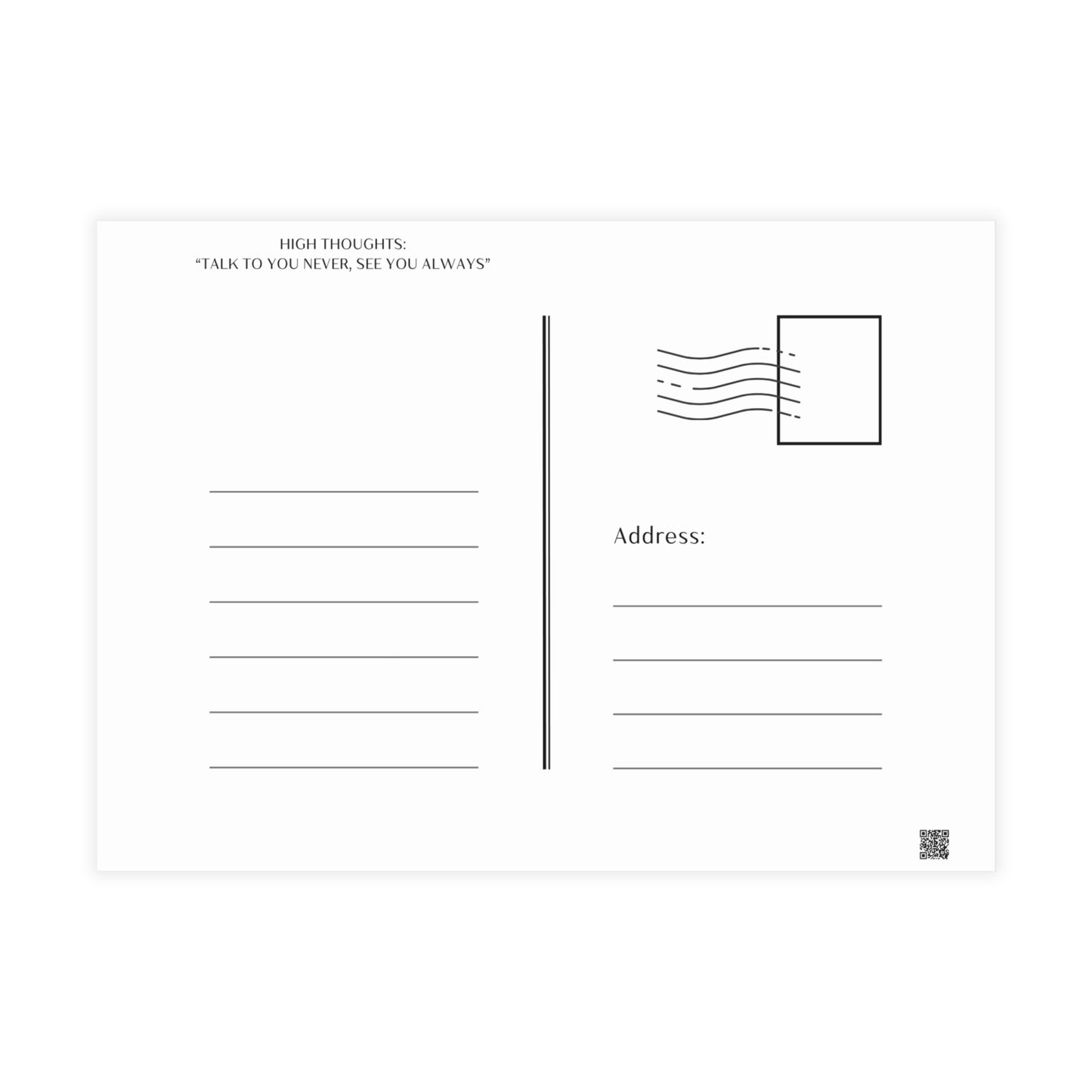 Postcard: "Talk To You Never, See You Always" (bundles of 10, 30 or 50)